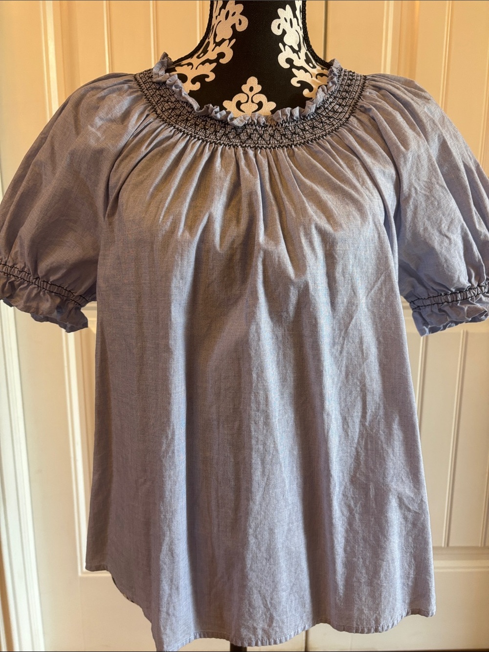 Style & Co. Smocked Neck Short Sleeve Women's Top Petite L